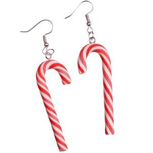 2" Red & White Striped Peppermint Candy Cane Christmas Earrings